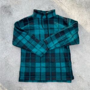 Vintage Lavon Sport Plaid Fleece Pullover Jacket Teal Black Mens Large